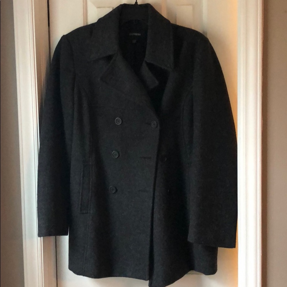 Ladies Express gray wool pea coat, size 11/12